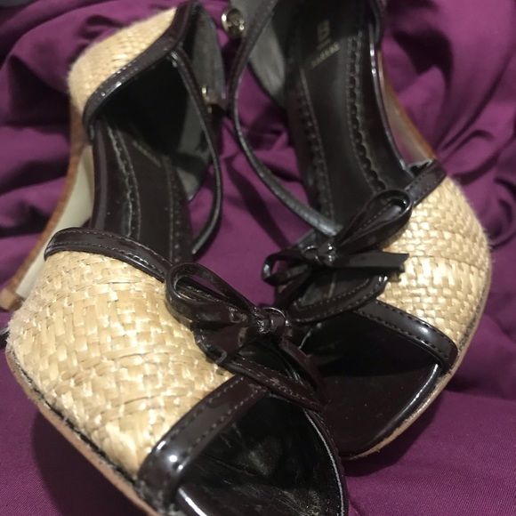Straw opened toe mini high heel shoes - Picture 4 of 8